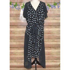 Lane Bryant Womens Black Floral Polka Dot Belted Midi A-Line Dress Plus Size 26